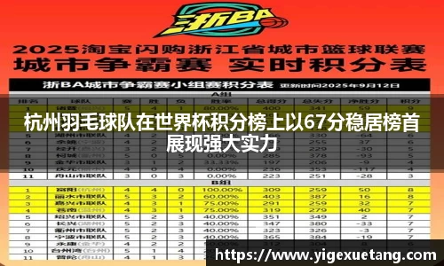 杭州羽毛球队在世界杯积分榜上以67分稳居榜首展现强大实力